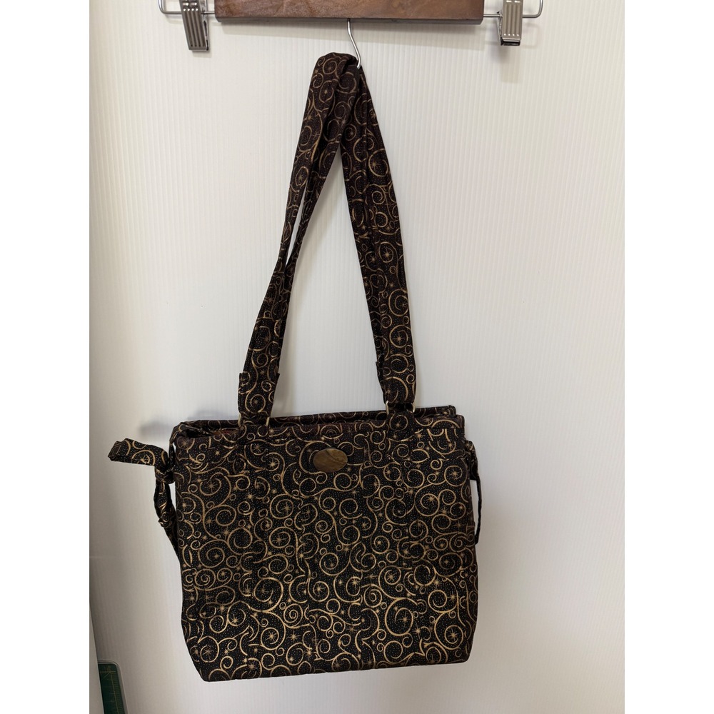 Handmade Gail Devens Quilted Shoulder Bag Brown Gold Swirl Celestial Tote